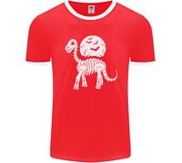 Un T-Shirt Ringer Halloween Uomo Con Scheletro Di Dinosauro E Luna Piena FotL
