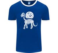 Un T-Shirt Ringer Halloween Uomo Con Scheletro Di Dinosauro E Luna Piena FotL