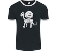 Un T-Shirt Ringer Halloween Uomo Con Scheletro Di Dinosauro E Luna Piena FotL