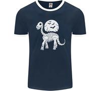 Un T-Shirt Ringer Halloween Uomo Con Scheletro Di Dinosauro E Luna Piena FotL