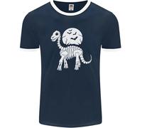 Un T-Shirt Ringer Halloween Uomo Con Scheletro Di Dinosauro E Luna Piena FotL