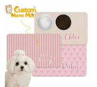 Un tappetino per ciotola personalizzabile per animali domestici, un tappetino per cibo per cani e gatti personalizzato con disegni a fiocco o a righe, realizzato in terra di diatomee, un accessorio pe