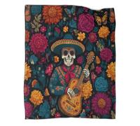 Un teschio con un ampio Manta Cálida Y Transpirable Suave Estampada Para Acampar Al Aire Libre Cappello di paglia a tesa larga con chitarra Colcha Dormitorio Las Cuatro Estaciones 70x80inch(180x200cm)