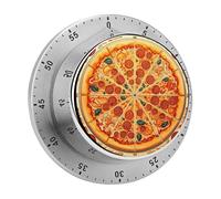 Un timer da cucina meccanico per pizza completo, timer a carica manuale da 60 minuti con base magnetica, timer rotanti manuali rotondi in acciaio inossidabile per riunioni di lavoro e cucina