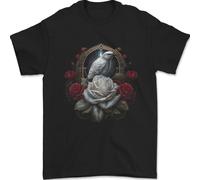 Un Uccello E Rosa IN Anteriore Of A Gotico Specchio Uomo T-Shirt 100% Cotone