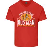 Un Uomo Anziano con Una Cricket Pipistrello Giocatore Scollo A V Cotone T-Shirt