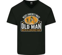 Un Uomo Anziano con Una Cricket Pipistrello Giocatore Scollo A V Cotone T-Shirt