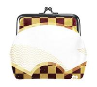 un ventaglio giapponese con motivo a quadri in oro e rosso Portamonete in pelle PU da donna Portamonete con mini fibbia per ragazze