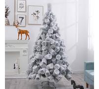 Un vero albero di Natale artificiale, Albero di Natale artificiale floccato da 8 piedi con cerniera e supporto pieghevole for interni ed esterni