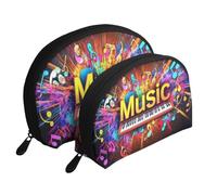 Un vivace tema musicale stampato trucco borse 2 pezzi portatile Shell Travel Toiletry Bag, bianco, Taglia unica