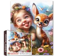 Una bambina carina che indossa vestiti da fata, puzzle da 1000 pezzi per adulti simpatici cervi animali fiori erba puzzle impegnativo gioco di attività familiare decompressione intellettuale