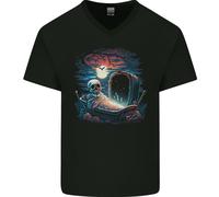 Una Bara E Scheletro IN Un Cimitero Halloween da Uomo Scollo A V Cotone T-Shirt