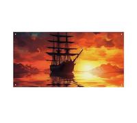 Una barca a vela sull'acqua, grande striscione da appendere alla parete, sfondo per feste di compleanno, per Capodanno, laurea, matrimonio, festa di compleanno, decorazione, 120 x 60 cm