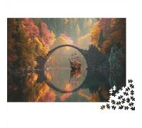 Una barca gallUovoia sul ponte ad arco in pietra sul lago in autunno 1000pcs (75x50cm) Puzzle Adatto Per Adulti E Folla Dai 14 Anni in Su