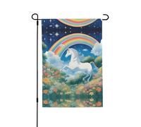 Una bella bandiera da giardino stampata su entrambi i lati con unicorni (71 x 101 cm), bandiera di benvenuto per cortile stagionale vacanza decorazione esterna
