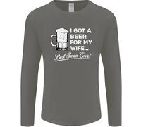 Una Birra Per Mia Moglie Divertente Alcol BBQ Uomo Manica Lunga T-Shirt