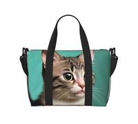 Una borsa a tracolla stampata con gatto curioso, adatta per viaggi d'affari, fitness e viaggi.