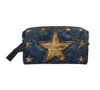 Una borsa da toilette a cinque punte con stampa a stella per gli uomini borsa da toilette da viaggio, borsa cosmetica spaziosa per le donne, bianco, Taglia unica