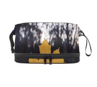 Una borsa per cosmetici a doppio strato con foglia d'acero per donne e ragazze, borsa da viaggio per trucchi pratica borsa organizer con scomparto per pennelli, Multi, 27x15x14 cm/10.6x5.9x5.5 in,