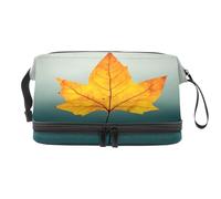 Una borsa per cosmetici a doppio strato con foglia d'acero per donne e ragazze, borsa da viaggio per trucchi pratica borsa organizer con scomparto per pennelli, Multi, 27x15x14 cm/10.6x5.9x5.5 in,