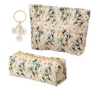 Una borsa per cosmetici e astuccio floreale, oltre a un portachiavi con margherita, borsa per il trucco da donna, borsa multifunzionale per cosmetici per ragazze