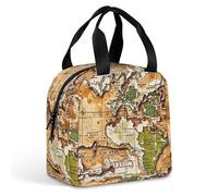 Una borsa per il pranzo con mappa del mondo consumata per donne e uomini, borsa termica portatile con manico, a prova di perdite, riutilizzabile, per lavoro, picnic, viaggi
