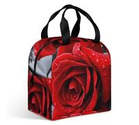 Una borsa per il pranzo con rose rosse per adulti, borsa termica a tenuta stagna con cerniera e tasche multiple, grande capacità per ufficio, lavoro, picnic