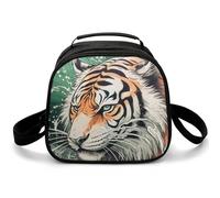 Una borsa per il pranzo disegnata a mano con tigre, borsa termica piccola per il pranzo, con tracolla regolabile, riutilizzabile, per lavoro, picnic, viaggi