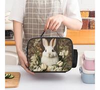 Una borsa termica per il pranzo a forma di coniglio bianco per donne, grande capacità, a prova di perdite, con manici staccabili, borsa termica con mantenimento del freddo/caldo per 5 ore, per uffic