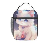 Una borsa termica riutilizzabile con un simpatico e spiritoso gatto bianco dagli occhi azzurri - Piccola borsa frigo a prova di perdite con elevata capacità per uomini e donne al lavoro, picnic e c