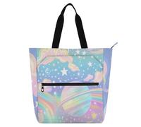Una borsa tote color pastello arcobaleno cielo per ragazzi ragazze donne gotico impermeabile borsa della spesa con cerniera per scuola, lavoro, viaggi, forniture scolastiche arcobaleno
