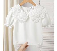 Una camicia bianca a maniche lunghe con colletto in pizzo ricamato per una ragazza è comoda, alla moda, elegante e dolce. È adatta per l'uso quotidiano e per le feste in primavera, estate e autunno, e