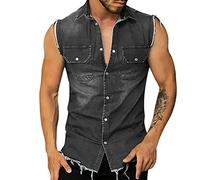 Una camicia da uomo - Giacca in jeans vintage aderente da uomo senza maniche e giacca in jeans da mestiere tessitura T Shirts da uomo, Le Noir, S