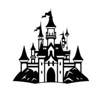 una classica silhouette di un castello da favola perfetto Adesivi murali in vinile 67.2x68.2cm Autoadesivo Nero