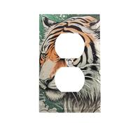 Una copertura per presa a forma di tigre disegnata a mano, piastra da parete standard americana con viti, in acciaio inossidabile resistente al calore e agli urti, copertura per presa duplex a 1 banda