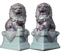 Una Coppia di Feng Shui Ricchezza Prosperità Statua del Leone Figurine Scultura Ornamento Viola Ceramica di Sabbia Miglior Regalo di Decorazione per l'inaugurazione della casa 0827
