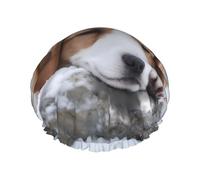 Una cuffia da doccia stampata con cane che dorme, riutilizzabile, appositamente progettata per i capelli lunghi delle donne, struttura a doppio strato, adatta per il bagno.