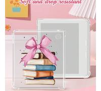 Una Custodia Kobo Trasparente, Bellissima, Fresca e Adorabile, con Fiocco Rosa e Motivo a Libro, in Materiale Trasparente TPU Anti Caduta, Adatta per i Lettori di E-Book Kobo TPU