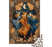 Una donna con un cappello a punta danza con grazia sotto la luna crescente. Puzzle 1000Pcs Decorazione Per La Casa. Rilassamento E Intelligence Per Adulti E Bambini Da 14 Anni 70x50cm/1000pcs