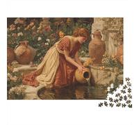 Una donna greca attinge acqua da un pozzo di pietra usando un vaso di terracotta Puzzle Sostenibili Con Motivi Per Adulti Da Gioco in Legno Di Alta Qualità 1000pcs (75x50cm)