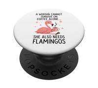 Una donna ha bisogno di caffè e fenicotteri carino uccello caffeina divertente PopSockets PopGrip Adesivo