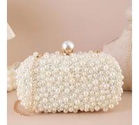 Una elegante e alla moda borsa clutch color champagne decorata con perle false, borsa da sera adatta per feste, cene, matrimoni, abbinamento con abiti da donna, regali di compleanno, abbinabile perfet