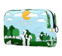 Una famiglia felice di tre nel parco verde cosmetico borsa per le donne, borsa da viaggio per articoli da toeletta grande borsa per il trucco pratica borsa organizer con cerniera, Multi,
