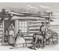 Una famiglia mormone nello Utah nel XIX secolo. Un uomo le sue due mogli e il bambino. Da un'illustrazione di un artista non identificato. Stampa poster di Ken Welsh (16 x 13)