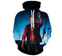 Una felpa con cappuccio unisex per fan della musica, commemorando la superstar del rock JohnnyHallyday, pullover a maniche lunghe con tasca stampata in 3D, top sportivi casual., 011, XS