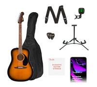 Una Fender chitarra acustica CA Debut Redondo, una gig bag, una tracolla, plettri, uno stand per chitarra