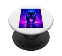Una feroce pantera brilla di fiamme elettriche viola e rosa PopSockets PopGrip Adesivo