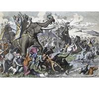 Una forza di elefanti romani in battaglia. I romani usavano elefanti in molte battaglie. Li portarono dal Nord Africa dopo aver sconfitto i cartigini nelle guerre pununiche. After a work by Heinrich