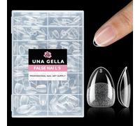 UNA GELLA Uñas Postizas Cortas en Forma de Almendra, 216 Piezas, Gel Suave Transparente, Cobertura Completa, 12 Tamaños, DIY en Casa o Salón