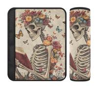 Una lettura scheletro con fiori e farfalle 2 pz auto cinture di sicurezza copre rilasciare stress al collo e alle spalle per SUV forro para cinturon de seguridad